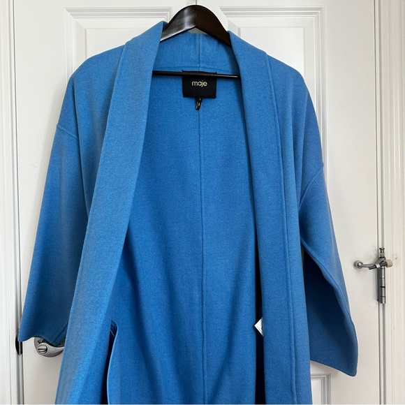 MAJE Oversized Dropped Shoulders Wool Coat with Contras Black Belt Size US4 Fall - Picture 7 of 16